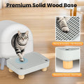 Aothey Litter Box Step, Litter Box Ramp/Catcher with Wooden Base, Anti-Tracking & Easy to Clean, Ideal for Small & Elderly Cats (Grey)