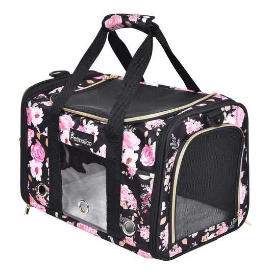 Petmolico Cat Carrier Soft-Sided Pet Bag for Small Medium Cats Puppies 16LBs - Airline Approved Pet Travel Carrier 3 Open Doors (Medium,Pink Peony)