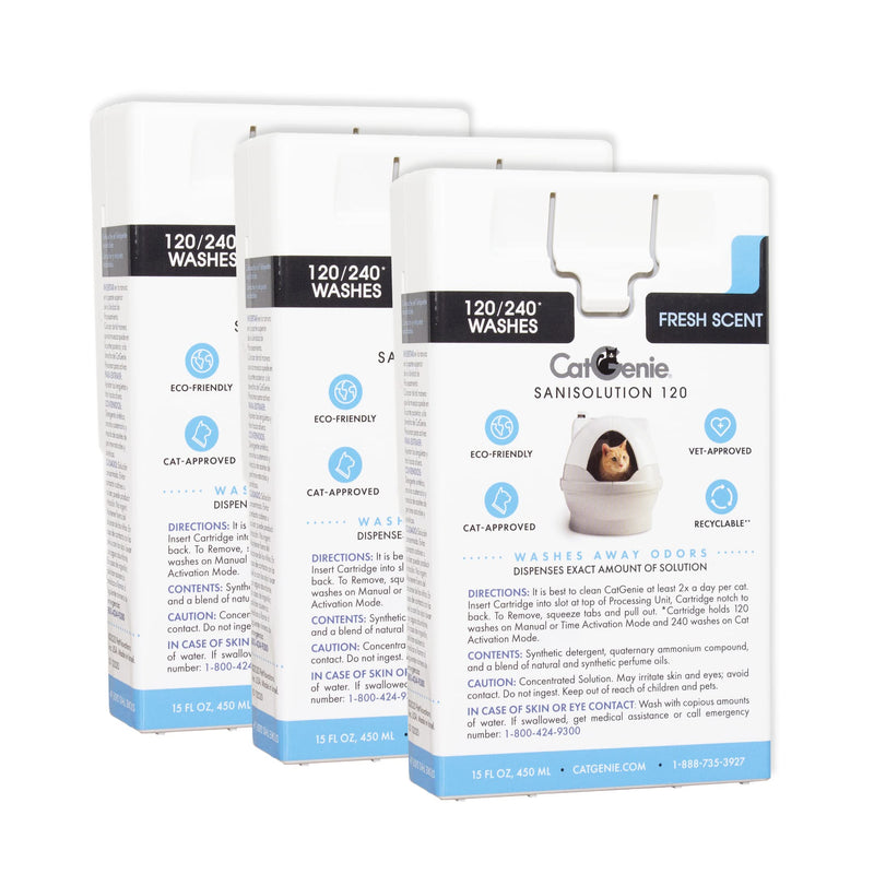 CatGenie SaniSolution Cartridge Fresh Scent (3-Pack) – Self Cleaning Litter Box Refill, Up to 720 Wash Cycles Total, Compatible with CatGenie A.I.