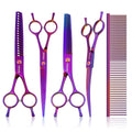TOPGOOSE Dog Grooming Scissors Kit, Professional 6 in 1 Pet Scissors Sharp Shears Set - Straight, Thinning, Chunker, Curved Shears and Comb for Long Short Hair for Dog Cat (Set, Purple)