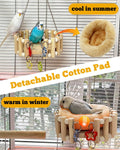 Wooden Bird Sleep Nest, Open Hammock with Toys for Small Birds