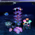 Lpraer 4 Pack Glow Aquarium Decorations Coral Reef Glowing Mushroom Anemone Simulation Glow Plant Glowing Effect Silicon