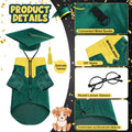 Huhumy 5 Pcs Dog Graduation Costume Set Include 2026 Pet Graduation Gown with Stole Puppy Grad Cap Lensless Glasses DIY Letter Stickers for Dogs Cats Holiday Costume Accessory(Green Yellow,S)