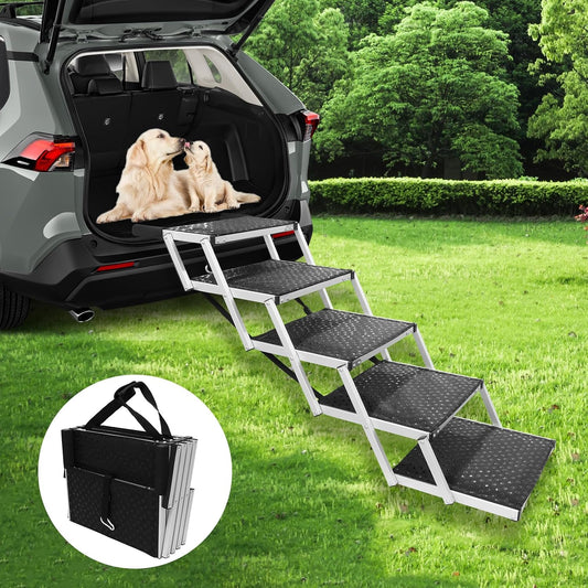 PENSUN Dog Stairs with Nonslip Surface Portable Folding Pet Ramp for Car, SUV and Trucks Foldable Truck Ramp Stairs for 
