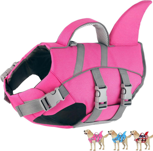 Dogcheer Shark Fin Dog Life Jacket, Dog Harness Life Vest - Pink,L