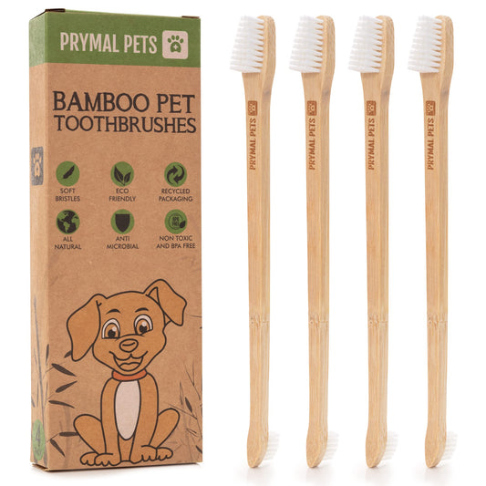 Prymal Pets Dog Toothbrush I 4-Pack Two Sided Bamboo Toothbrush for Small and Large Dogs & Cats I Soft Bristles Gentle for Easy Dog Teeth Brushing & Dental Care