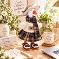 7inch Desk Goose Outfits, Mini Desktop Goose Clothes with Straw Hat, Scarf & Shoes, Cute Plaid Fuzzy Dress Set Accessori