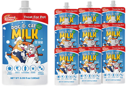 SuperPaw Pet Milk – Lactose-Free Dog & Cat Milk for All Breeds and Ages, Easy to Digest, Liquid Formula for Sensitive Stomachs, Nutrient-Rich – 10 Pack (60.87oz)
