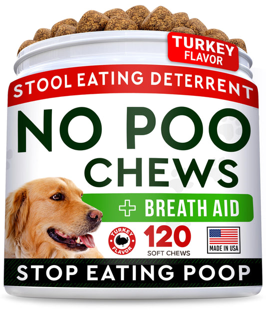 STRELLALAB No Poo Chews for Dogs - Coprophagia & Stool Eating Deterrent with Probiotics, Digestive Enzymes & Breath Aid Support - Stop Dog Poop Eating (120Ct, Turkey)