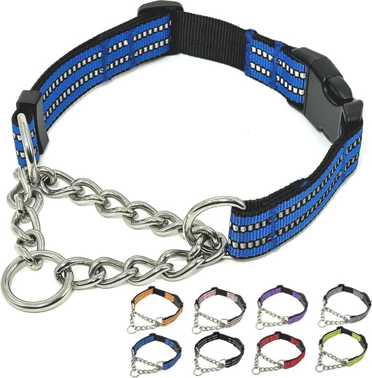 Chain Martingale Dog Collar, No Pull Reflective Training Collar, Blue, M