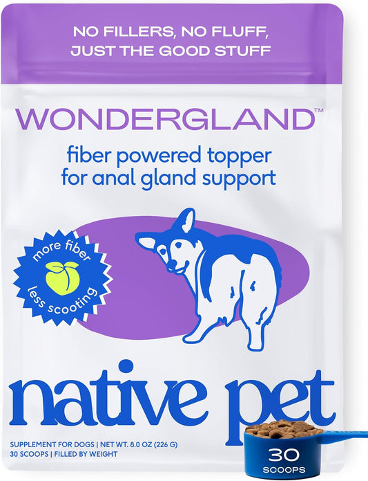 Native Pet WonderGland - Dog Anal Gland Supplement - Promotes Firm Stools, Natural Gland Expression to Help Reduce Scooting - Fiber Food Topper with Miscanthus Grass, Pumpkin & Probiotics - 30 Scoops