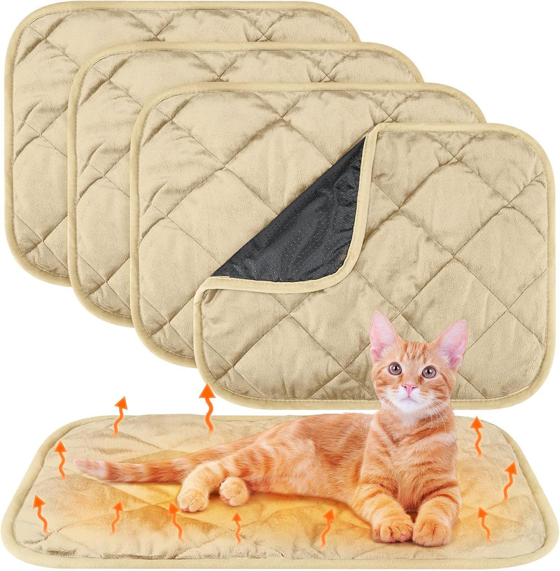 4 Pack Self Heating Cat Pad Self Warming Dog Mat, 16 x 20 Inch, Beige