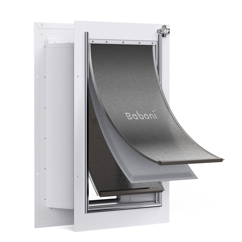Baboni Pet Door for Wall,3-Flap,Steel Frame and Telescoping Tunnel, Aluminum Lock, Double Flap Dog Door and Cat Door, Strong and Durable (Pets Up to 100 Lb) -Large