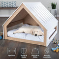 Indoor Dog House Bed - Wood Doghouse with Soft Cushion and Air Vents - 29.5x28x24in Dog Furniture for Small to Medium Pe