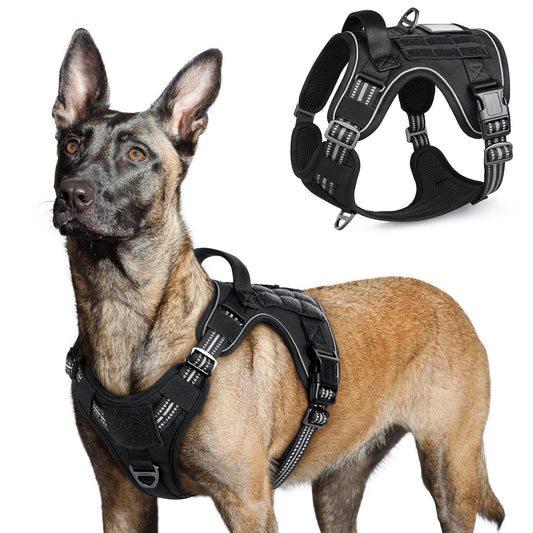rabbitgoo Tactical Dog Harness for Large Dogs, No Pull Military Service Vest with Handle & Molle, Easy Control for Training Walking, Adjustable Reflective Straps, Black, L