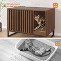 Halitaa Cat Litter Box Enclosure, Modern Hidden Litter Box Furniture with Scratch Pad, Indoor Cat Washroom House End Table, Entryway Bench for Livingroom (Walnut)