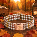 Elegant little tail Fall Dog Collar, Autumn Pet Collar Durable Yellow Plaid Dog Collars Male or Female Holiday Pet Gift 