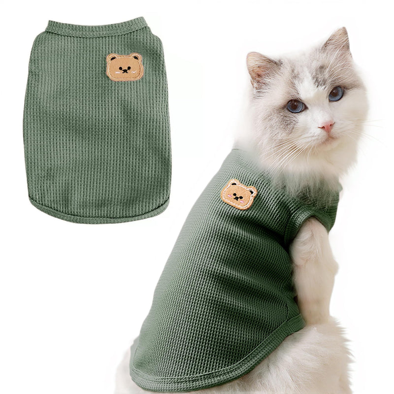 MAQILO Waffle Knit Cat & Dog T Shirt for Small Dogs, Stretchable Puppy Shirt for Sphynx Cats & Small Breeds, Pet Clothes | Breathable Summer/Winter Apparel for Newborn(Green Large)