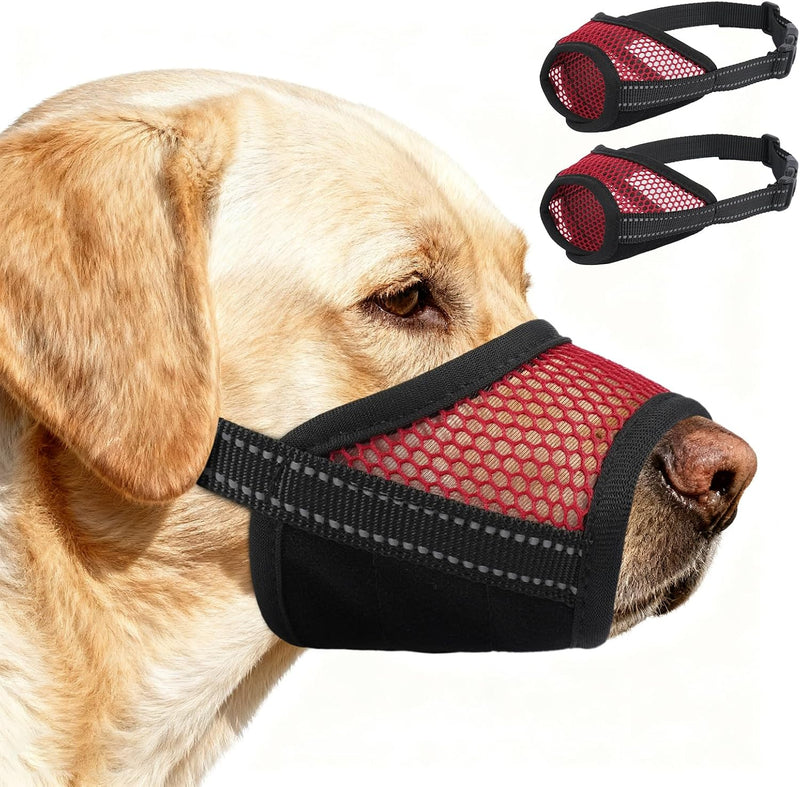 2 Pcs Soft Muzzle for Medium Large Sized to Stop Barking (Red, M