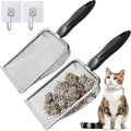 ISYOKE 2Pcs Cat Litter Scoop Metal Stainless Steel Mesh Kitty Litter Scoop with Hook, Cat Scooper for Litter Box, Filter Small Pieces Quickly, Easy to Clean and Durable (3mm/5mm Mesh)