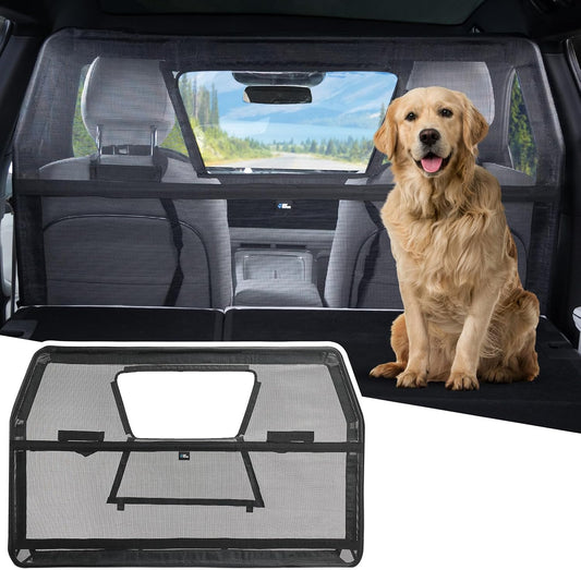 JOYTUTUS 52" Wide Dog Car Barrier with Removable Visual Window, Car Barrier for SUV Escape-Proof, Net for Behind Front S