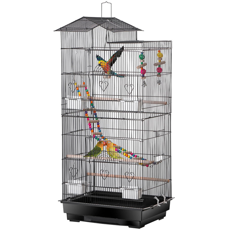 39-Inch Roof Top Bird Cage Large Flight Parrot Cage w/Toys for Small Quaker Cockatiel Sun Conure Parakeet Finch Green Cheek Conure Budgie Lovebird