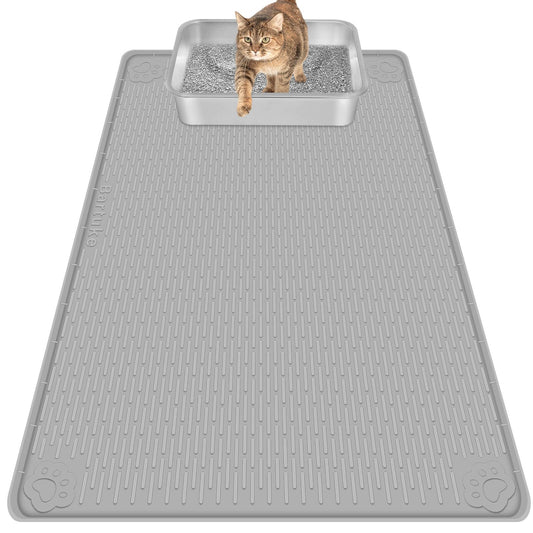 Bartuke Cat Litter Mat, Extra Large 40" x 28" Silicone Mat Litter Trapping Mat for Scatter Control, Soft on Kitty Paws, Easy to Clean (Gray)