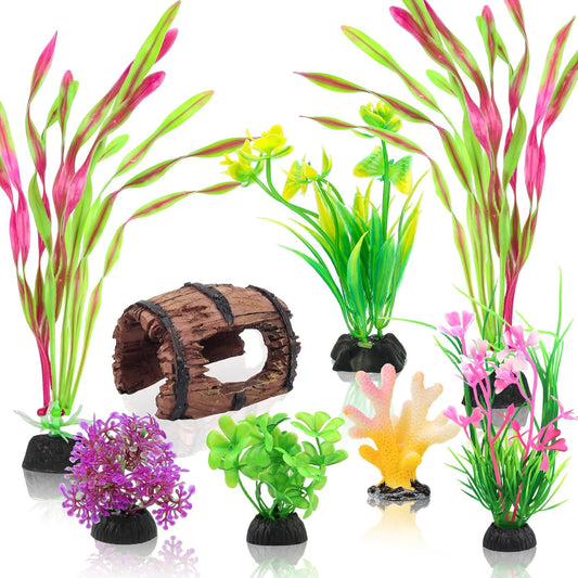 QUOZUO Small Fish Broken Barrel Decor Fish Tank Decorations Aquarium Accessories Plants Plastic Resin Barrel and Coral H