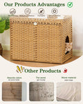 SETVSON Cat Litter Box Enclosure Furniture, Handwoven Rattan Hidden Litter Box with Mat, Large Space Cat House with 2 S-Shaped Hooks 30.3 x 18.3 x 24.4 Inches, Indoor for Living Room Apartment Natural