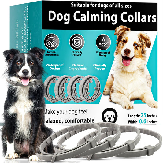 Calming Collars for Dogs, 4 Packs Dog Calming Collar Contains Long Lasting Pheromone for 60 Days, Separation/Stress/Anxiety Relief for Dogs, Adjustable for Small Medium Large Dog (Grey)