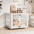 IronovaPets 32 Inch Heavy Duty Wooden Dog Crate Furniture, Decorative End Table and Chew Proof Indoor Kennel, Anti Anxiety Escape Proof Reinforced & Strong Metal Cage for Medium Breeds, White