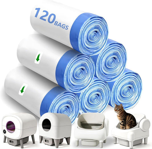 Cat Litter Box Liners 120 Count, Compatible with Fmo Fstg Paru Self Cleaning Litter Box, Pre-Separated Extra Thick Cat Litter Bags with Drawstring- 26" x 11.8", Holds 22LBS