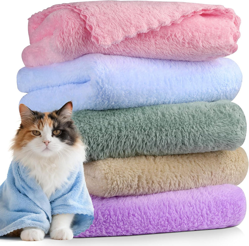 DuckSky 5Pcs 29.5 x 13.77'' Cat Towels Microfiber Pack Bulk, Quick Drying Absorbent Pet Puppy Towels for Pet Kitten Groo