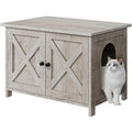 JY QAQA Cat Litter Box Enclosure,Litter Box Furniture Hidden with Barn Door,Wooden Washroom Furniture,Cat House,Fit Most of Litter Box