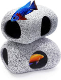 2PCS Aquarium Hideaway Rocks for Aquatic Pets to Breed, Play and Rest, Safe and Non-Toxic Fish Tank Ornaments, Ceramic D