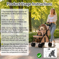 YYW Double Pet Stroller Foldable 2 Carriages Cup Holder Lockable Khaki