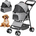 BBBuy 4 Wheels Foldable Pet Dog Cat Jogger Stroller Travel Carrier Strolling Cart w/Waterproof Cover Storage Basket Cup Holder & Detachable Carrier for Medium Small Cat Dog, Grey