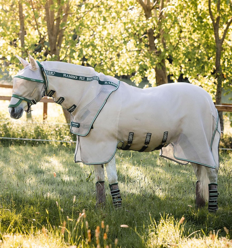 Horseware® Rambo Flybuster with No-Fly Zone™ Fly Sheet - Oatmeal/Sage & Beige & Green, 78 inches