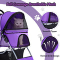 Azaeahom Pet Stroller, 4 Wheels Pet Strolling Cart for Medium/Small Dogs and Cats, Foldable Cat Jogger/Dog Stroller with Cup Holder, Storage Basket, Breathable Mesh, All-Season Pet Carrier, Purple