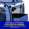 Pet Fit For Life Extra Large Cat Carrier for Travel - Foldable & Portable Collapsible Kennel with Litter Box, Feather Toy & Water/Food Bowl - Ideal for Cars, Long Trips & Indoor Cats - Blue Checkers