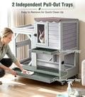 GUTINNEEN Wooden Duplex Rabbit Cage on Wheels with Chew-Proof Ramp, Grey