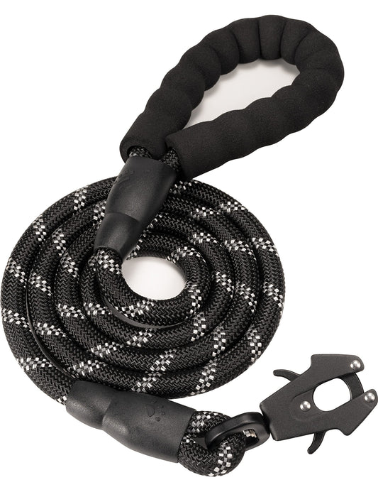 GEIT 2/4/5/6FT Dog Leash, Heavy Duty Rope Leashes, Reflective Nylon Pet Lead with Aluminum Quick Release/Locking Tactical Frog Clip for Small Medium and Large Dogs, Black, 1/2 inch
