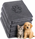Chumia 4 Pack Dog Towels for Drying Large Microfiber Grooming Tools Absorbent Soft Bath Supplies with Embroidered Paw for Small Medium Pet Products(16 x 32 Inch,Gray)