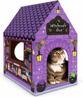 Cinrobiye Cardboard Cat House with Scratcher, Indoor Cat Condo Cat Cave Hideout with Scratch Pad, Cardboard Cat Playhous