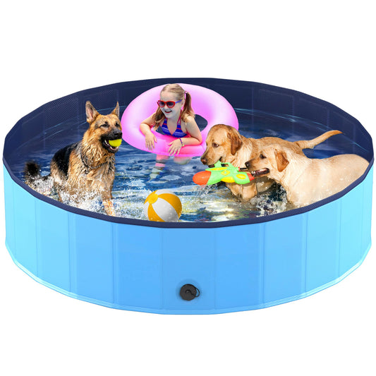 Niubya Foldable Dog Pool, Collapsible Hard Plastic Swimming Pool, Portable Bath Tub for Pets Dogs, Pet Wading Pool for Indoor and Outdoor, 72 x 12 in