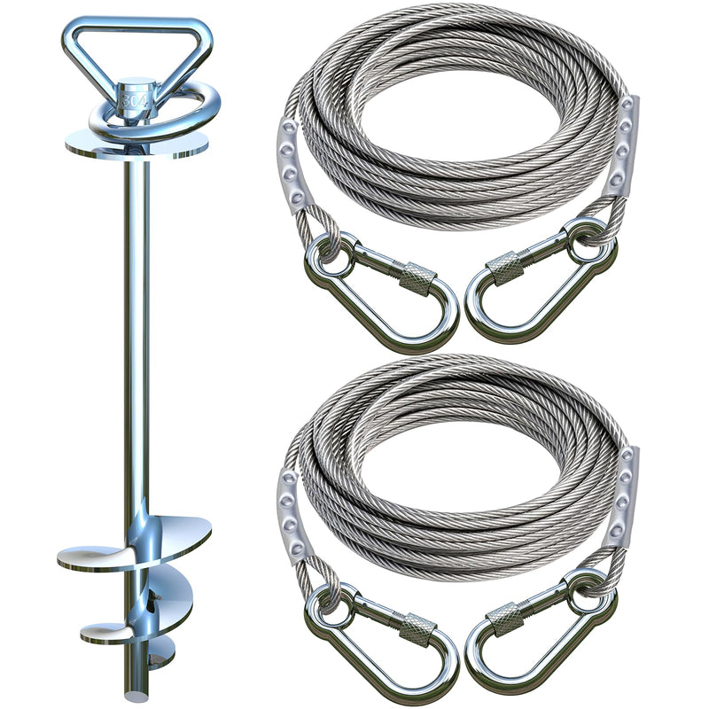 Dog Tie Out Cable and Stake for Camping,with 2x20FT Heavy Duty Cables(up to 200lbs),360°Swivel Dog Run Anchor- No Tangle,Dog Runner for Yard -Ideal for Outdoor Camping