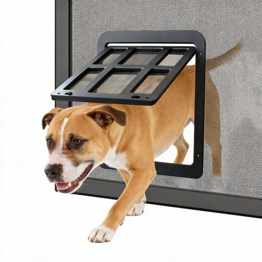 Enjoying Dog Door for Screen Doors, Passage Opening 11.2" x 14.4", Access Freely, Magnetic Swing Flap, Large Pet Door for Sliding Screen Doors, Lockable, Black