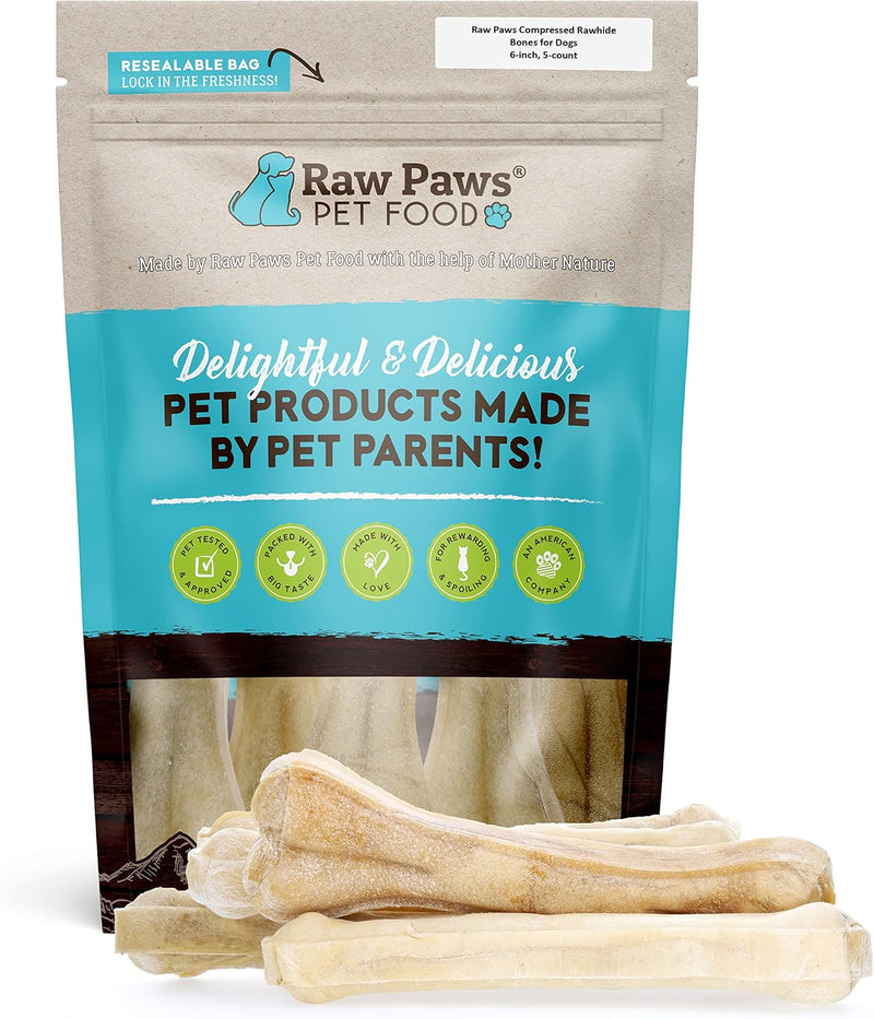 Raw Paws 6-inch Compressed Rawhide Bones for Dogs, 5-Count - Medium