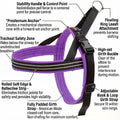 ComfortFlex Sport Dog Harness – No-Choke, Fully Padded, Non-Chafing Harness with Control Handle – Reflective, Lightweight, Adjustable for Active Dogs – Medium, Purple