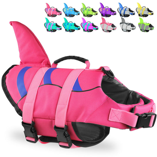 Fragralley Dog Life Jacket Shark, Dog Life Vest Adjustable Ripstop, Dog Swimming Safety Vest with Superior Buoyancy & Rescue Handle for Small Medium Large Dogs, Swim, Pool, Beach, Boating